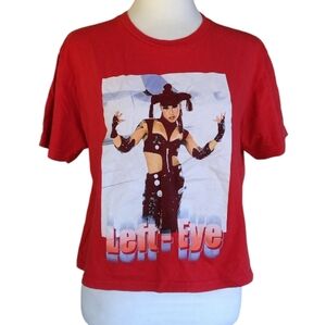 TLC Lisa "Left Eye" Lopez Red Graphic Tee Size Medium 100% Cotton Cropped Length